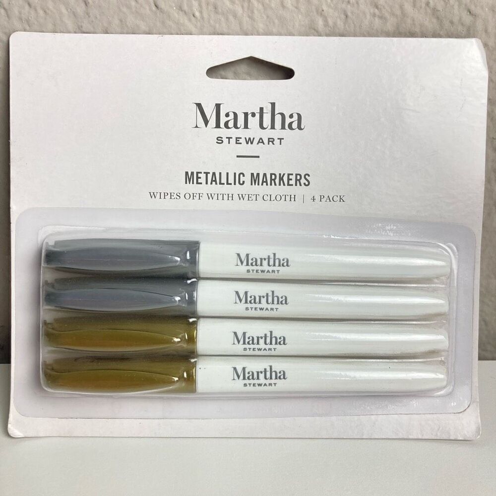 Martha‎ Stewart Wet Erase Markers 4-pack Metallic Gold Silver Whiteboard Glass